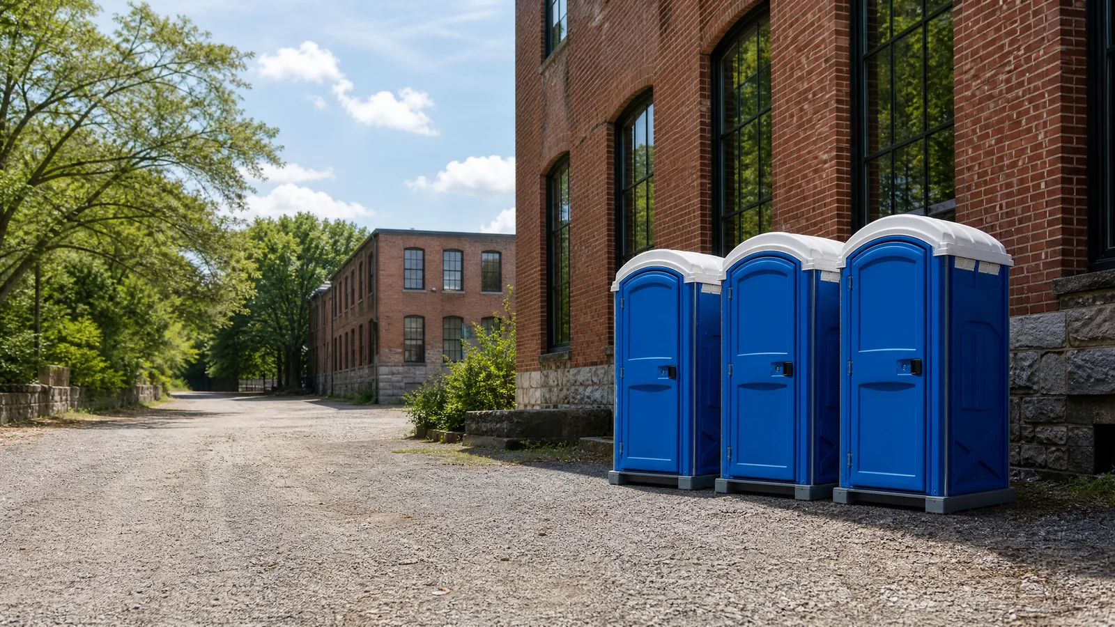 Clean portable restroom units prepared for rental planning in Providence